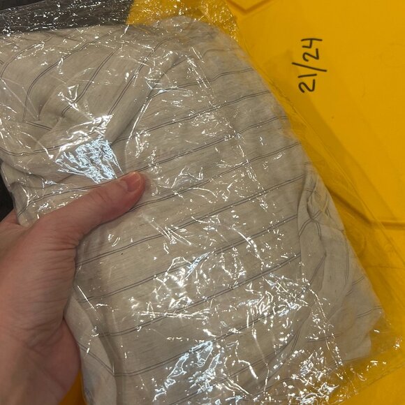 31 Fashion Linen Striped Cream Off White Set Long Sleeve Button Up Tank Top Crop - Picture 15 of 15